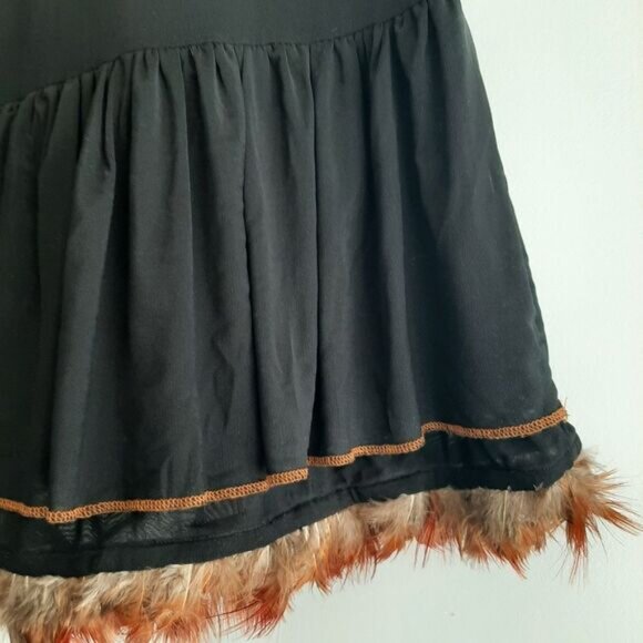 TRISTAN & ISEUT Feather Trim Skirt Slip Black Mesh Midi Underskirt Sz S - Picture 5 of 14